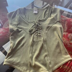 PINK Victoria's Secret Olive Lace-Up Corset Top